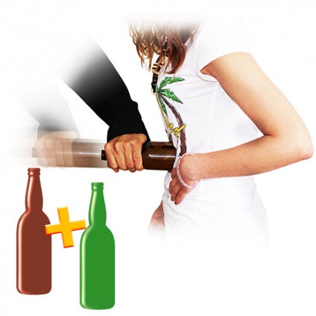 Bottle Thru Body. Set per bottiglia di birra marrone e verde.